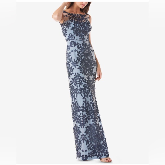 JS Collections Dresses & Skirts - JS Collections Light Blue and Navy Lace Appliqué Evening Gown